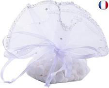 BUONDAC Lot de 50pcs/100pcs Voile de Tulle Rond Organza Pailleté Sachet Bonbons 