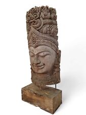Thaïlande Teck Bois Buste Antique Statuette Vieux Chêne Décoration Sculpture sur