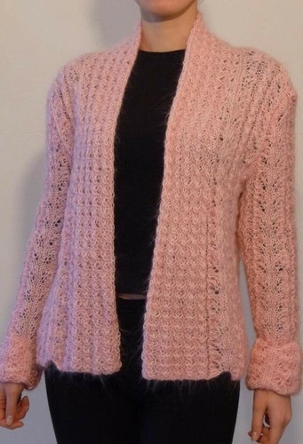 Gilet rose mohair tricoté - gilet,
