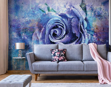 Floral Chambre Photo Papier Peint Rose Design 312x219cm Femelle Mural Décor Bleu