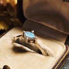 Fine Bague Vintage Sertie D'une Labradorite Sur Argent 925 Taille 54