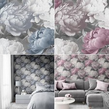 Doretta Floral Papier Peint Effet Tissé Muriva Vinyle Fleurs Pivoines