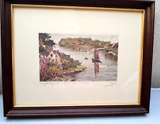 TABLEAU EAU FORTE ORIGINALE signée OGE - Voilier dans l'estuaire  Bretagne