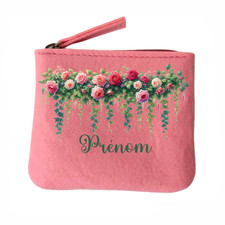 Porte monnaie rose motif fleur jardin personnalisable