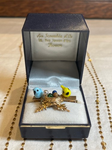 Broche laiton nid oiseaux - laiton,