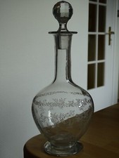STYLE SAINT LOUIS ANCIENNE CARAFE A VIN CRISTAL GRAVURE MODELE FLORALE EP 1920