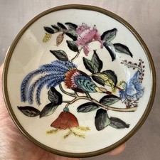 ASIE CHINE petite assiette porcelaine chinoise et laiton décor oiseau exotique