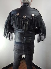 Veste cuir noir frange - en,