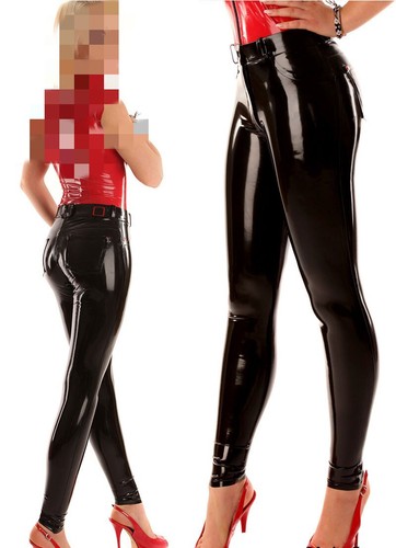 Latex jeans pants with - , pockets
