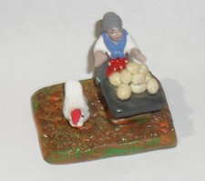 Crèche Groupe 4 CM Terre Cuite, Berger Banc Femme Avec Poules Shepherds
