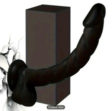 Long Gode Réaliste 31cm Anal Testicules Gland Veines Flexible Sextoy Dildo Noir