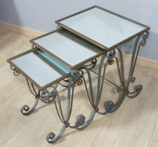 3 Tables Basses Gigognes 1940 En Fer Forgé Et Miroir Dans De Goût De Subes