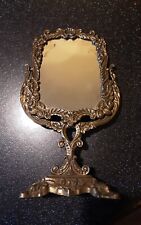 Ancien Miroir Sur Pied Pivotant Bronze Doré fleurs  Baroque Vintage