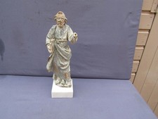 Ancienne statuette en bois polychrome sur socle, Saint apôtre, XVIIéme, H: 29cm