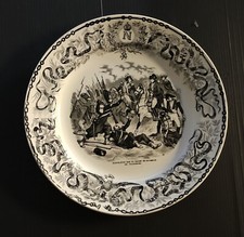 ASSIETTE PARLANTE SCENE MILITAIRE NAPOLEON WATERLOO N° 12 U C SARREGUMINES XIXè