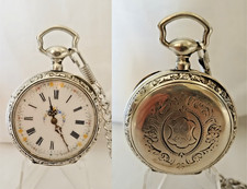 3 - Superbe montre à gousset à clé en argent ± 1840 avec une clé et une chaine