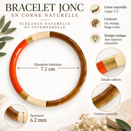 Bracelet jonc corne - , naturelle