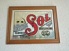  PLAQUE PUBLICITAIRE MIROIR BIERE SOL en VERRE encadré