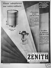 PUBLICITÉ ZÉNITH CARBURATEUR VOUS ADOPTEREZ SUR VOTRE VOITURE ÉPURATEUR D'AIR