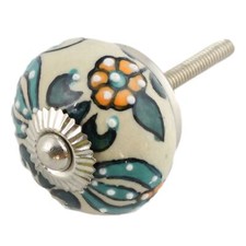 Bouton de meuble en céramique Poignée de porte Fleur 24 bleu blanc