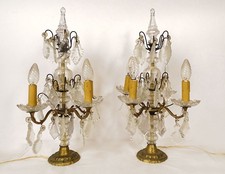 Paire girandoles 4 feux bronze doré cristal taillé pampilles fin XIXème