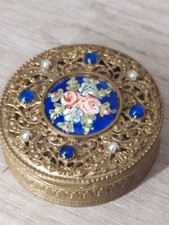 Ancienne Boite à Poudre / Pilulier en Métal Pomponne émaillé et Perle Fine