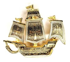 Broche En Forme De Galion Espagnol En Damascène Vintage D'Espagne