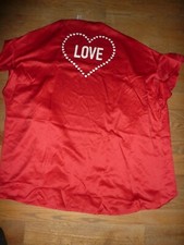 VICTORIA'S SECRET SATIN FLOUNCE SLEEVE KIMONO "LOVE" HEART ROBE RED ONE SIZE NIP