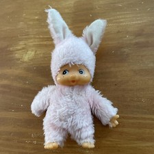 O/ Peluche Ours Déguisé En lapin rose blanc style kiki 17 cm vintage