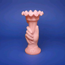 Vase Cornet Main Verre Opalin Rose Vintage 60-70