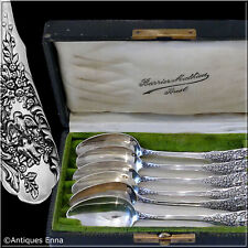 Soufflot French Sterling Silver Dessert Coffee Spoons Set 6 Pc, box, Art Nouveau