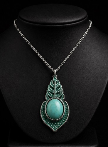 Collier feuille turquoise - collier,