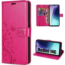 Coque pour Redmi Note 14 4G/5G Note 14 Pro 5G Redmi 14C Effet Cuir Motif Fleur