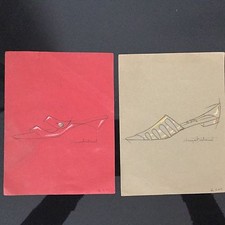 2 Dessins Anciens Chaussures Signés Denyse Bertrand Artiste Bordeaux 1921-2011