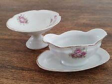 Saucière et Compotier de dinette décor floral en porcelaine ancienne. 