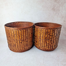 Lot de 2 Panier Ronds en Bambou et Rotin –  Cache-Pot Bohème