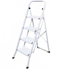 Escabeau 4 marches Echelle pliable en acier blanc 150 kg