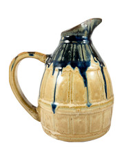 Pichet vintage 1930 en grès émaillé , tonneau à glaçure beige et bleu, Talbot