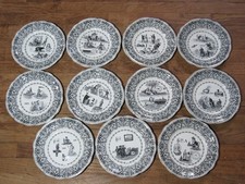 GIEN Geoffroy & Cie - Médaille Exposition 1884 - 11 assiettes dessert Les rébus