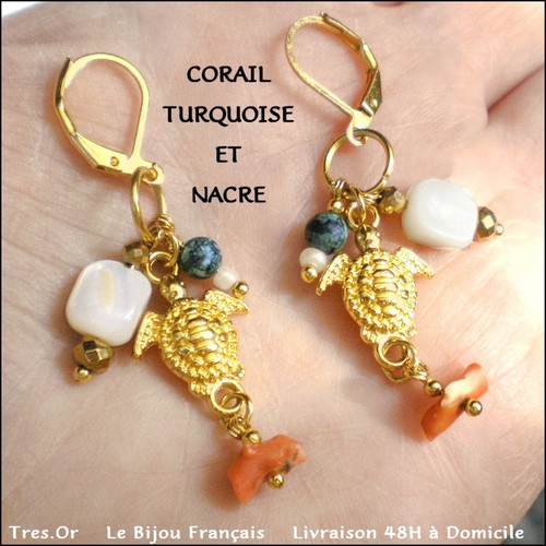Corail turquoise nacre plaqué - turquoise,