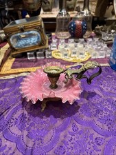 ancien petit bougeoir a main en laiton et pate de verre de clichy ou pantin XIXe