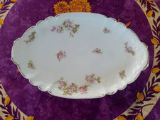 Plat de Service Ovale Porcelaine Limoges GDA France Décor Floral Rose Vert 37cm