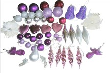 Suspension de sapin de Noël - 44 boules violet et argent 4 oiseaux  + 2 fleurs