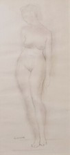 Gérard CHOAIN dessin sculpteur art déco jeune femme nue debout modèle nu tableau