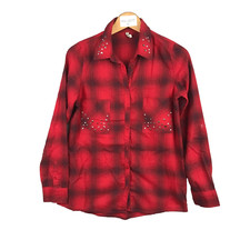 Spot chemisier femme taille 36 S rouge noir polyester coton ladies blouse haut