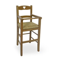 Chaise Haute En Bois Couleur Noyer Clair Avec Assise En Paille Pour Enfants