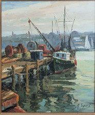 BATEAU DE PECHE signé A. LEGRAND tableau peinture mer marine BRETAGNE chalutier