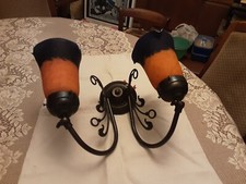 APPLIQUE  MURALE 2 PATES DE VERRE SUR MONTURE ACIER