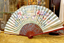 eventail ancien fin XIXe en papier a decor de fleurs antique fan ventiglio