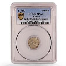 Sweden Swedish Livonia 1 solidus Christina KM-2 MS64 PCGS billon coin 1652